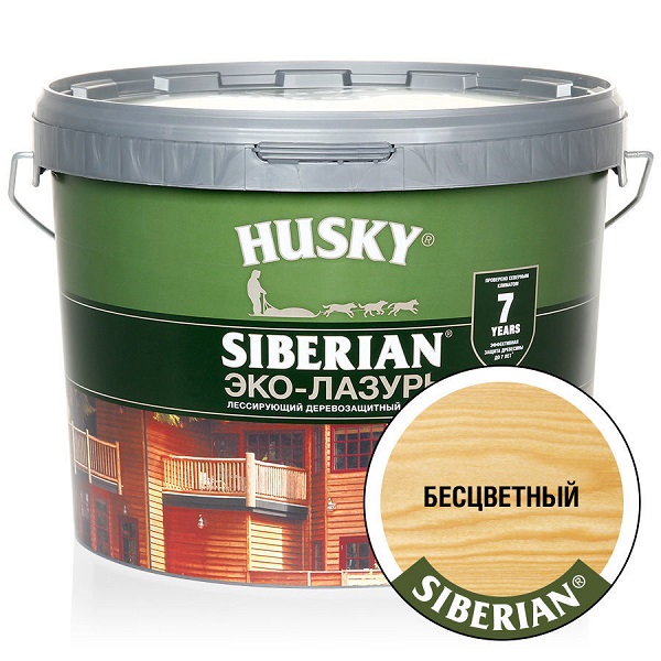 Эко-Лазурь для дерева HUSKY SIBERIAN 9л  п/матовая бесцветная 