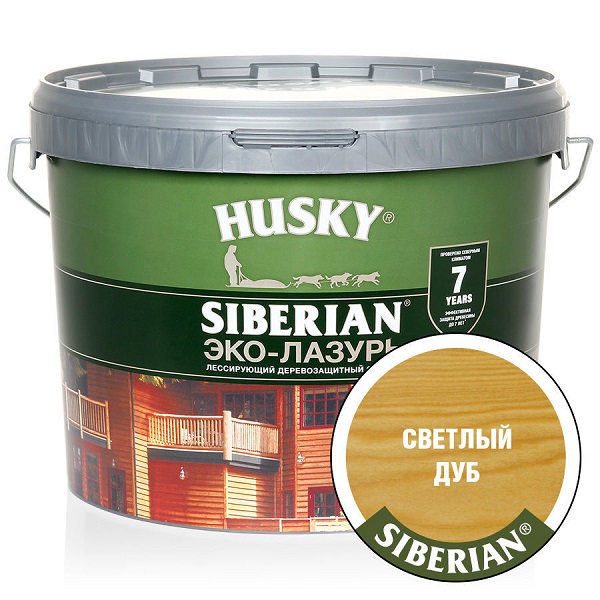 Эко-Лазурь для дерева HUSKY SIBERIAN 9л  п/матовая светлый дуб